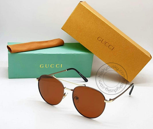 Gucci Branded Round Brown Color Design Glass Men's Sunglass for Man GU-997 Brown & Black Stick Gift Sunglass