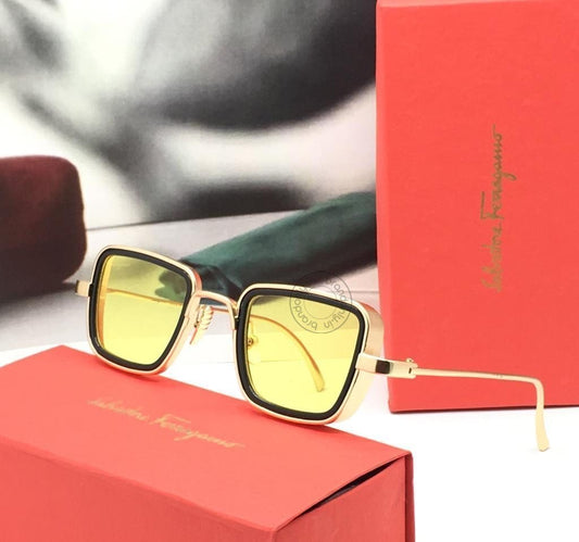 Salvatore Ferragamo Yellow Glass Men's Sunglass For Man SF-350 Gold Frame Stick Gift Sunglass