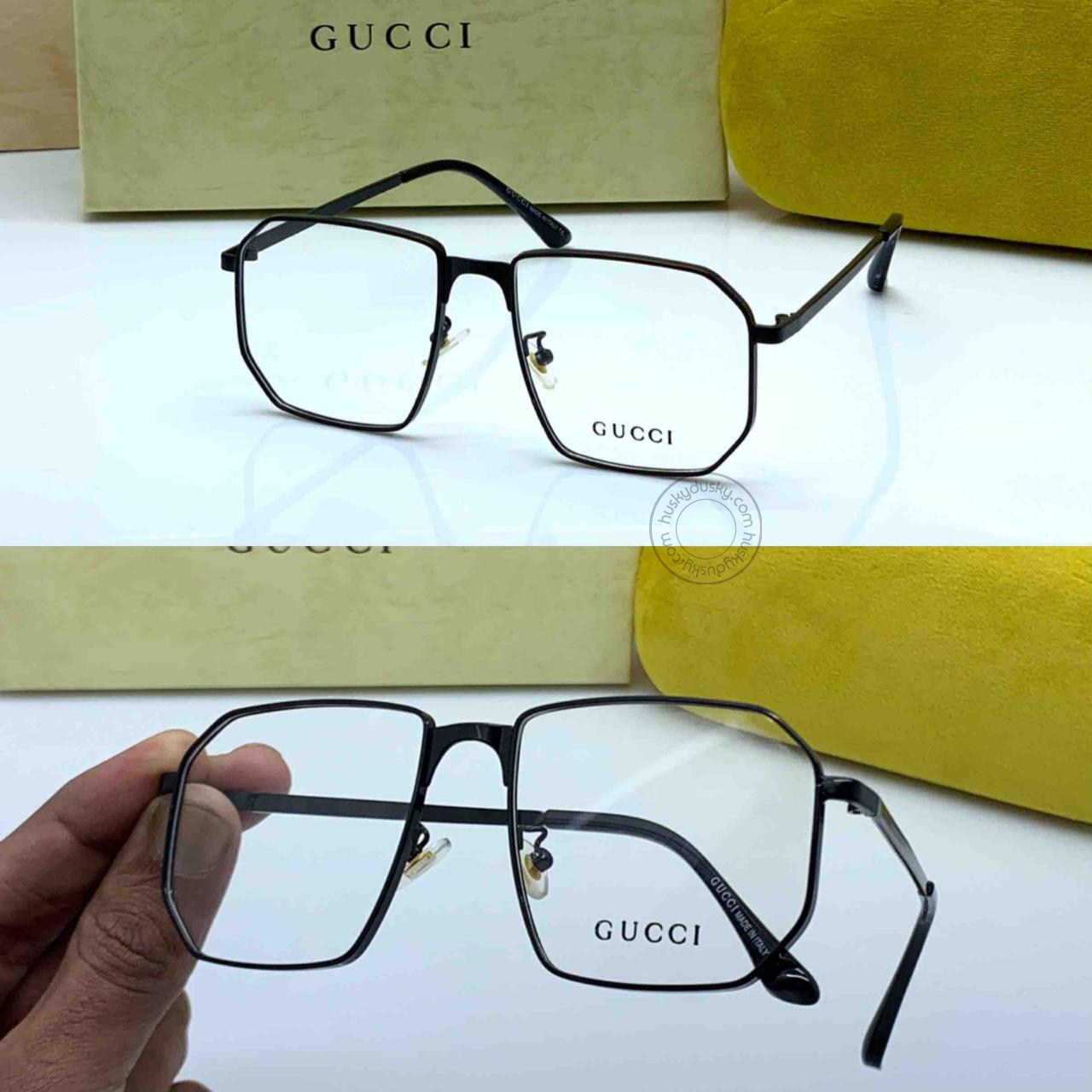 Gucci Branded black Color Frame Transparent Glass Men's Women's Sunglass for Man Woman or Girl GU-00166 Black Stick Gift Sunglass