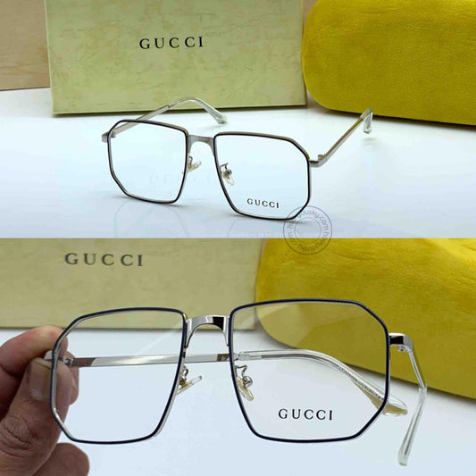 Gucci Branded black & Silver Frame Color Design Tranparent Glass Men's Women's Sunglass for Man Woman or Girl GU-00167 Silver Stick Gift Sunglass