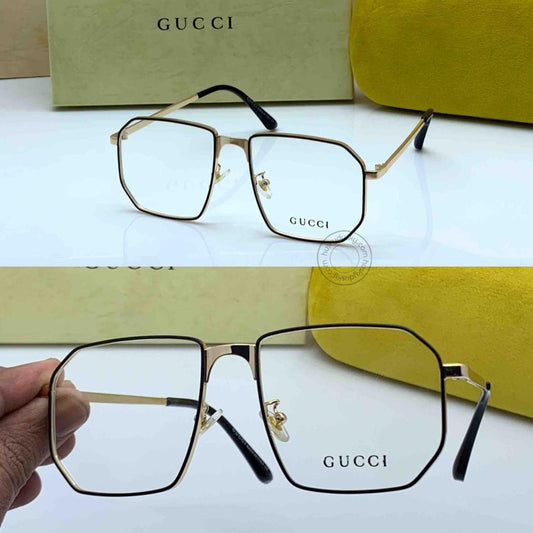 Gucci Branded black & Gold Color Frame Transparent Glass Men's Women's Sunglass for Man Woman or Girl GU-00168 Gold & Black Stick Gift Sunglass