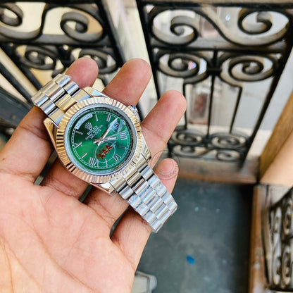 Rolex Premium Quality Datejust 42 Green Dial Slate Roman Dial Silver Strap Stainless Men's Quartz Watch For Man Rlx-BLK-1839