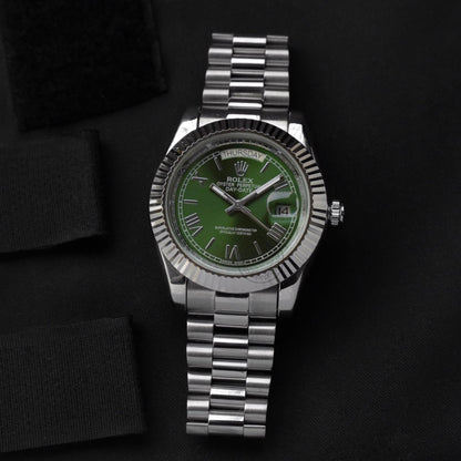 Rolex Premium Quality Datejust 42 Green Dial Slate Roman Dial Silver Strap Stainless Men's Quartz Watch For Man Rlx-BLK-1839