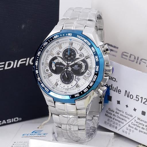 Casio Edifice Metal Chronograph Silver Blue Dial Men's Watch EFR 554D 7AVUDF