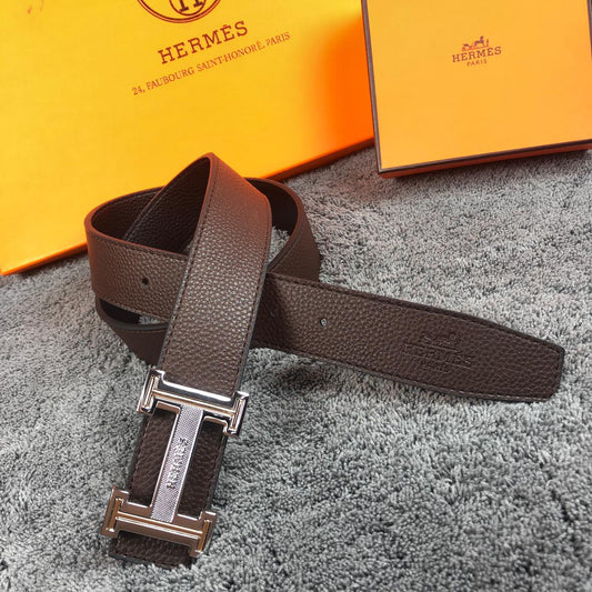 Hermes Brown Color Plain Leather Formal Men's Women's Waist Belt For Man Woman Or Girl Formal Hermes Buckle Gift Belt HR-225