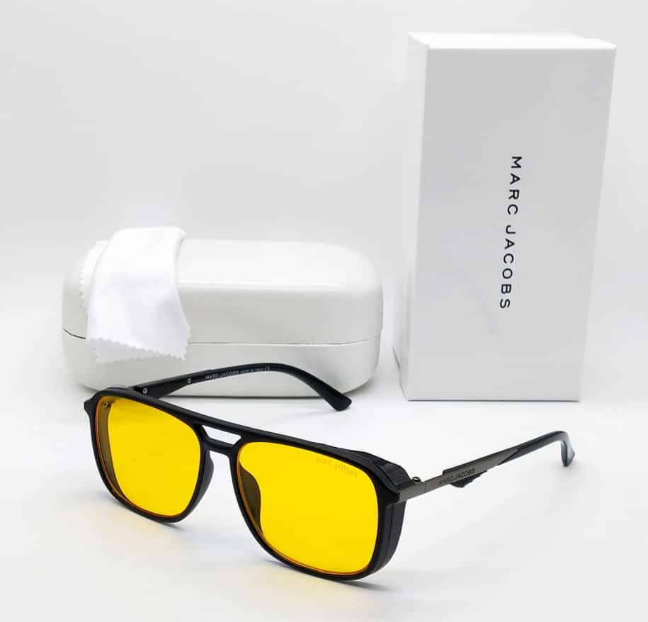 Marc Jacobs High Quality Designer Square Sunglasses For Unisex-Unique and Classy MJ-220 Black Frame With Classy Yellow Glass Sunglass And Black Stick Sunglass - For Casual Uses Sunglass