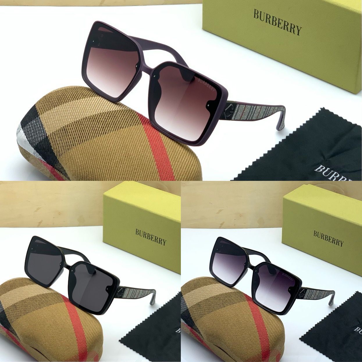 Burberry Branded Purple Glass Men's And Women's Or Girls Sunglass BB-33 Square Black Bold Frame With Bold Stick Sunglass- Best Sun Protection Sunglasses