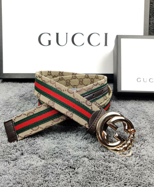 Gucci Brown Color Gucci Print Leather Formal Men's Women's Waist Belt For Man Woman Or Girl Formal Gucci Buckle Gift Belt GC-ML-249