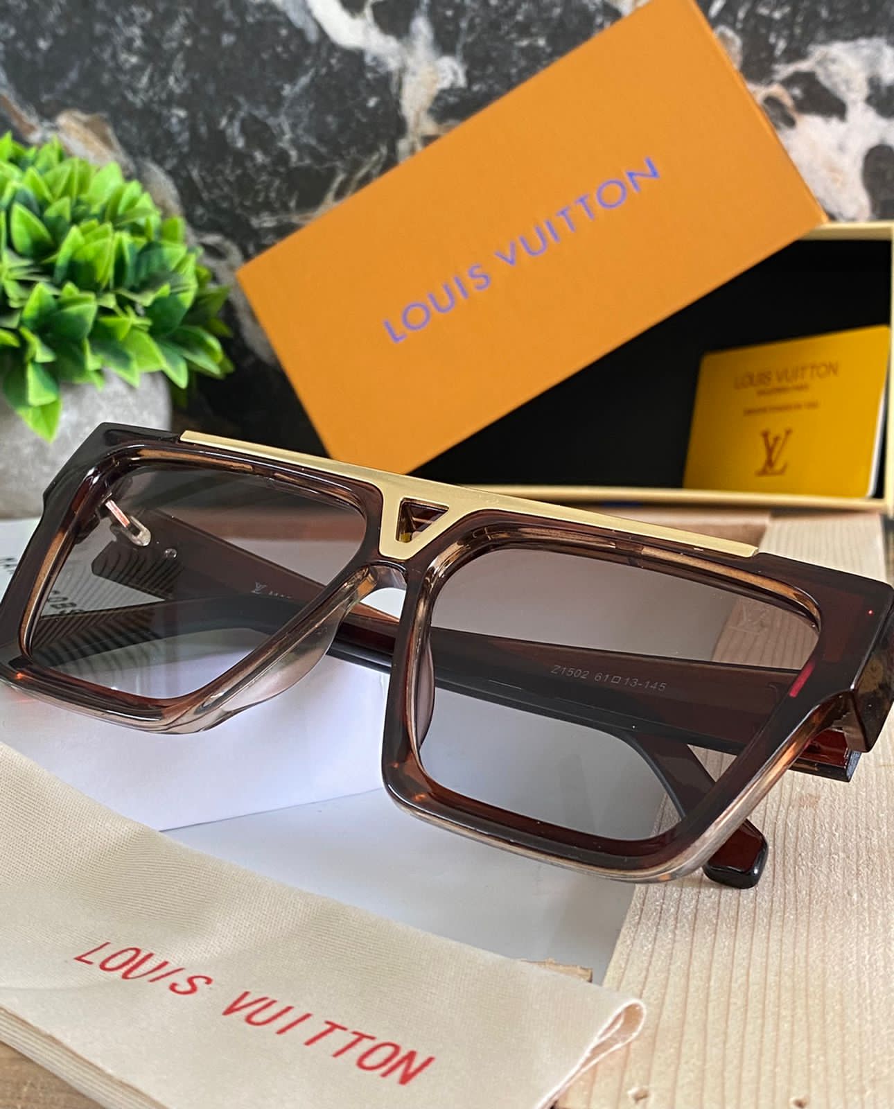 LV Branded Evidence Brown Transparent Len's Brown Frame LV-9013 Unisex Men's and Women's Sunglass