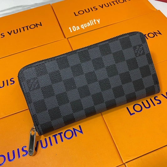 LV Premium Quality Women's Wallet Authentic Black and Blue Color And Checks Design With Brand Box Women's Or Girls Iconic Zip wallet - Classy Look And Best Quality Wallet LV-B06