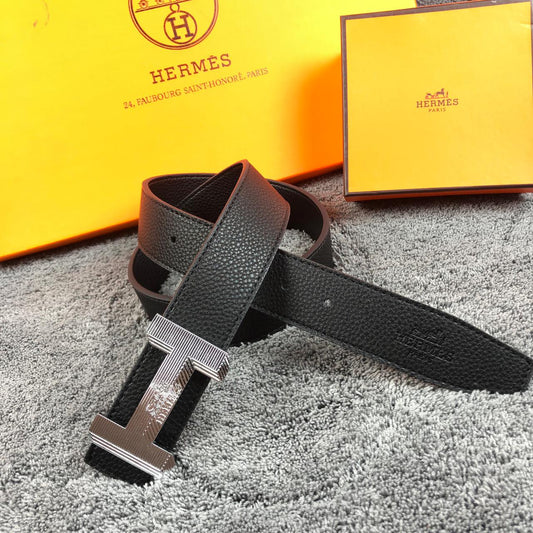 Hermes Black Color Plain Leather Formal Men's Women's Waist Belt For Man Woman Or Girl Formal Hermes Buckle Gift Belt HR-229