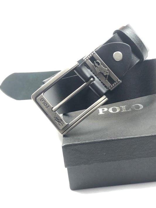 U.S. Polo Assn. Black Color Plain Leather Formal Men's Women's Waist Belt For Man Woman Or Girl Formal Polo Silver Buckle Gift Belt US-P-280