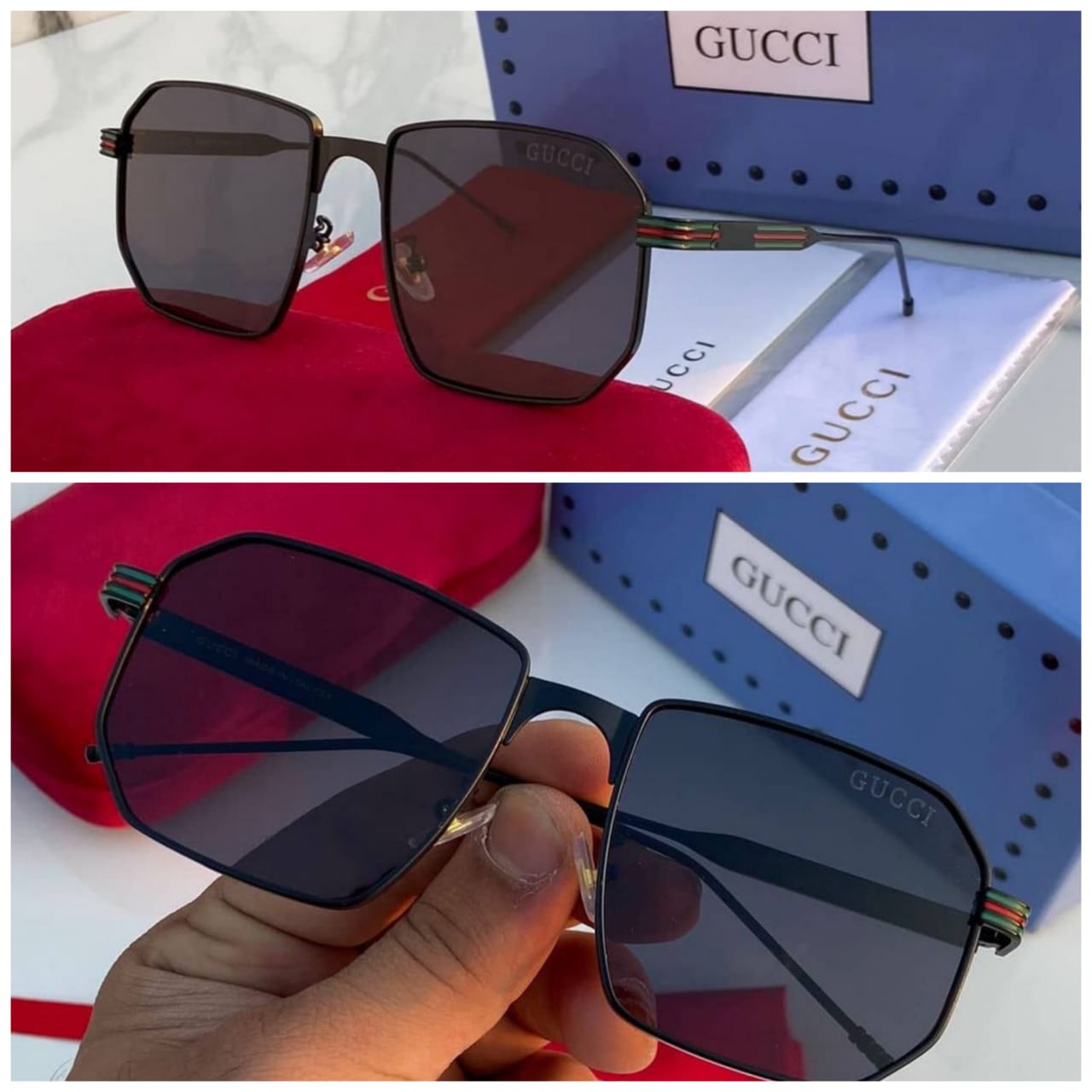 Gucci Branded Black Color Gucci Design Stick Glass Men's Sunglass for Man GU-566 Black Frame Gift Sunglass