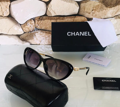 Black Color Women's Sunglasses Full Black Frame Oval Shape Latest Design CHA-1011