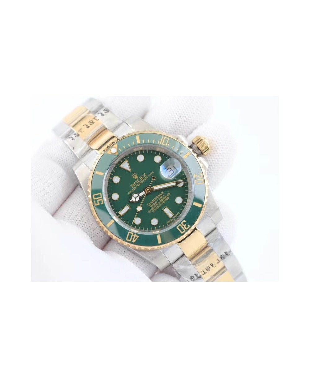 Rolex Submariner Quartz Green Color Dial Metal Men's Watch for Men Dual Tone RLX-116613LV