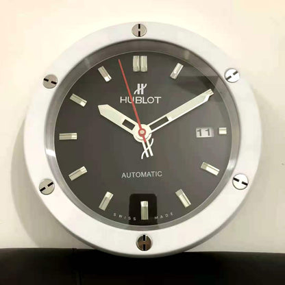 Hublot Wall Clock Automatic Design Metal Art Wall Clock Black Dial With Metal Silver Case & White Markers Home Decor Wall Clocks Inspired By Fusion Wall decording Clock- Classy Look Clock For Home D cor Wall HB-WC-705