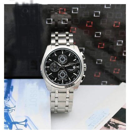 Tissot Silver Black Chronograph New Stylish Branded Men's Watch For Man Men jacket for man TS-2183