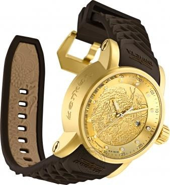 Invicta Mens 12790 S1 Rally Yakuza Brown Silicon Strap Watch For Man Dragon Design Gold Dial- Best Gift