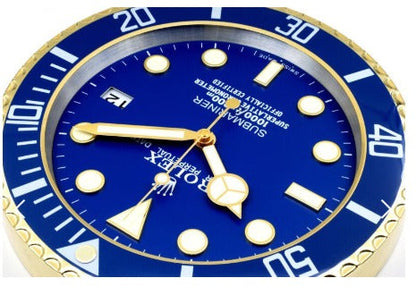 Rolex Wall Clock Quartz Analog Dated Design Metal Art Wall Clock Luminous Function Blue Dial With Metal Blue Case Home Decor Wall Clocks Inspired By Submariner II Dated Wall decording Clock- Classy Look Clock For Home D cor Wall RLX-WC-804