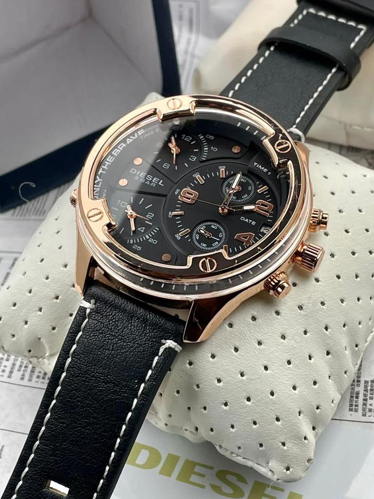 Diesel Chronograph Dated Watch With Black Color Stainless Steel With Black Dial With Gold Case Watch Dz-7164 - Best watch For Formal Look For Men