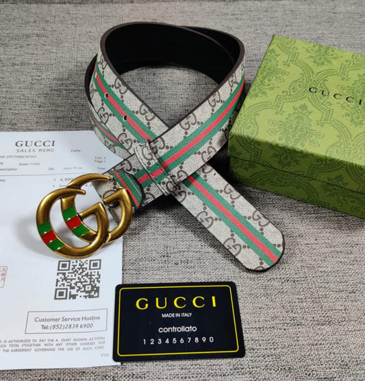 GC Tri Color i.e. Red, Green, And Grey High End Leather Belt Color GC Design Formal Men's Waist Belt For Man Formal GC Design Smooth Gold Buckle Belt GC-FB-1927