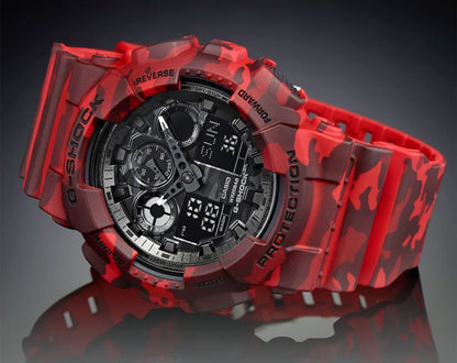 Casio G-Shock Analog Digital Black Army Dial Resin Red Army Strap Gents Wrist Watch-Best Gift GA-100CM-4ADR