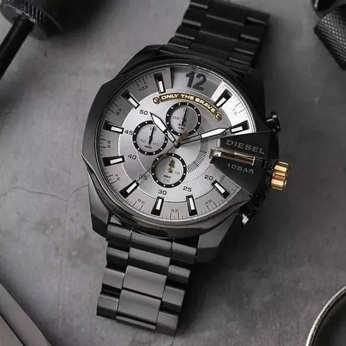 Diesel Mega Chief Chronograph Full Black Stainless Steel White Dial Men's Watch For Man DZ-10066 Gift