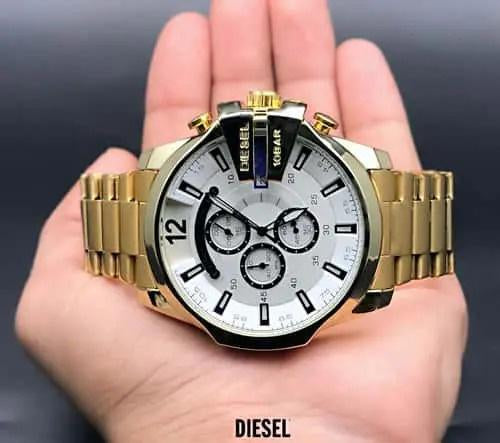 Diesel Mega Chief Chronograph Full Gold White Dial Men's Watch For Man –  Stylebrewed