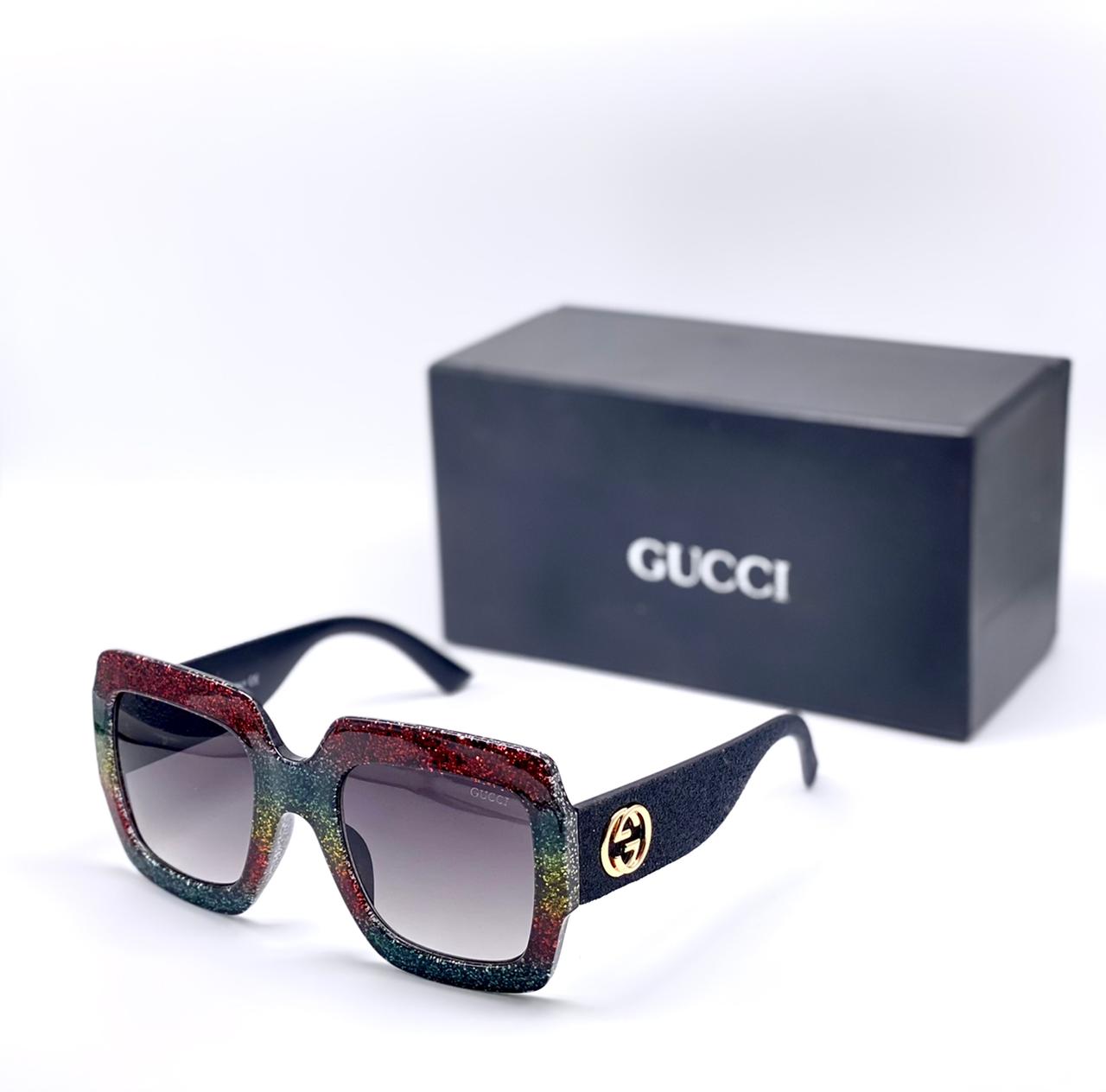 Gucci Branded Black Color Transparent Shade Glass With Multicolor Frame Square Oversized Men's Women's Sunglass For Men's Woman Or Girl Gg0083S-Rubber Glitter Oversized Sunglasses