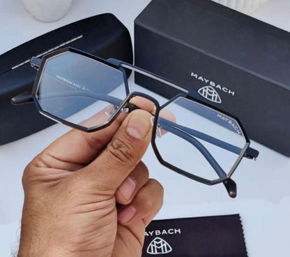 Maybach Stylish Black Frame Transparent Lens Sunglasses For men's New Trending Stylish With Thin Stripe MB-9214