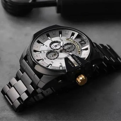 Diesel Mega Chief Chronograph Full Black Stainless Steel White Dial Men's Watch For Man DZ-10066 Gift