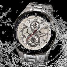 Casio Edifice Chronograph Black Dial Silver Strap Men's Watch EFR 539D 7AVUDF
