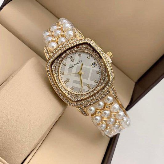 Burberry Premium Quality Women's Watch BB-9045 Heritage White Diamand Dial And Case With Dated Swiss Rare 38mm Women Wrist Braclet Watch- Best Watch Ever For Women Or Girls