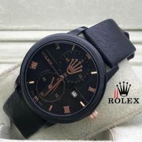 Rolex Black Leather Men's Watch For Man RLX-2-05 Black Dial Black Case Date Gift Watch