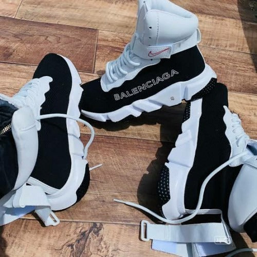 Nike Air Balenciaga High Top White Black Shoe - Balenciaga-Speed-Trainer-021