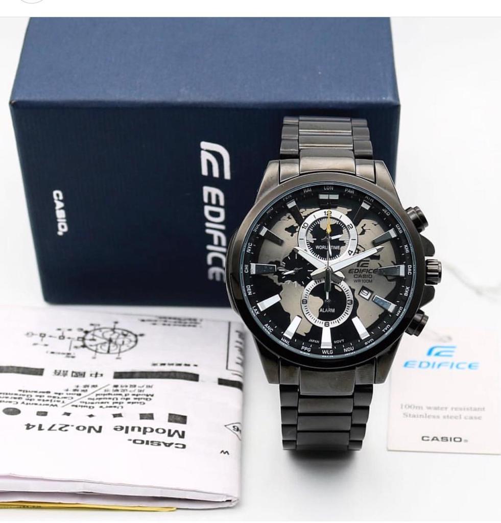 Casio Edifice Chronograph Black World Design Dial Black Metal Men's Watch-best Gift EFR-303