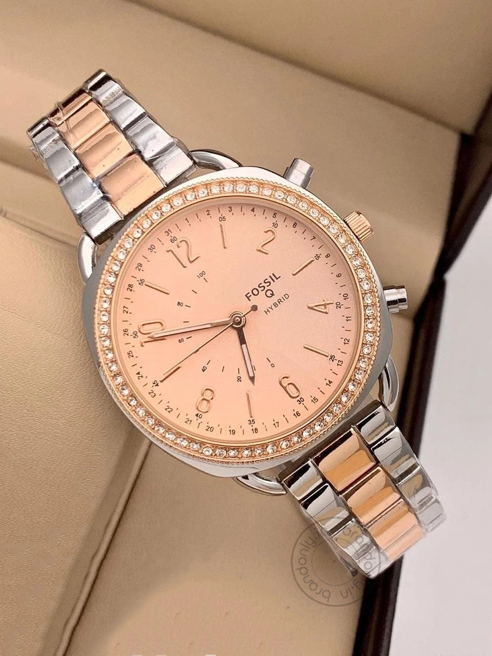 Fossil Q Hybrid Women's Watch For Girl Or Woman Es543 Rose Gold Dial Metal Silver Gold Strap - Best Gift