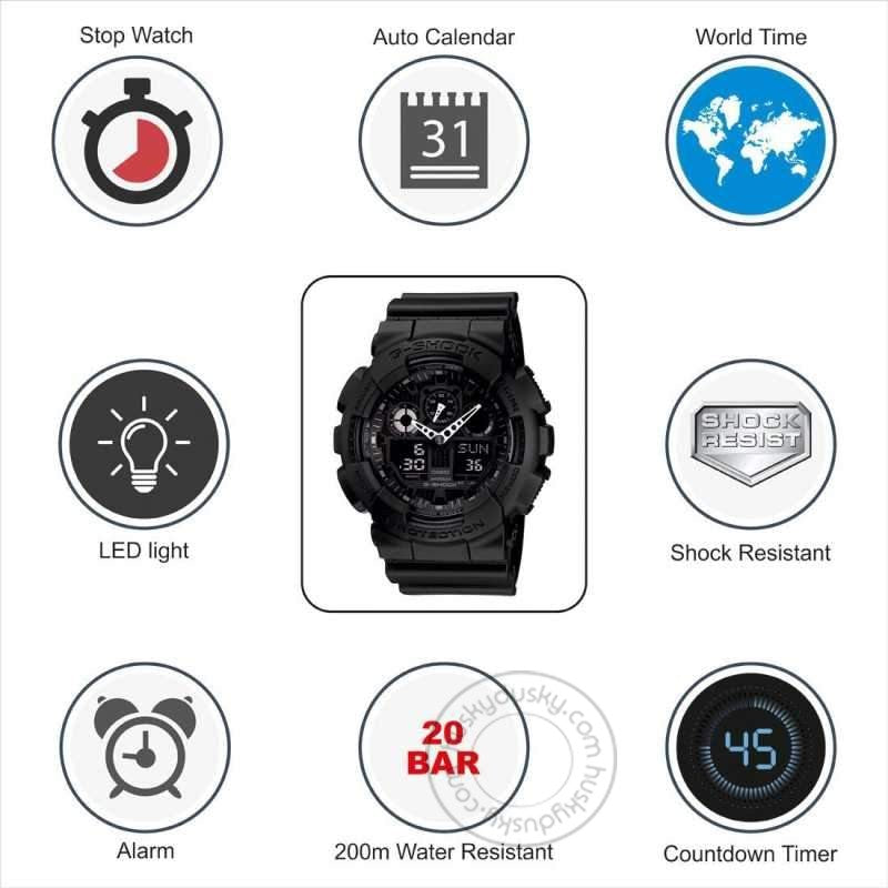Casio G-Shock Analog-Digital Black Dial Men's Watch for Man Sports Gshock - GA-100-1A1DR (G270) Gift