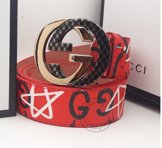 Gucci Multi Color RedLeather Men's Women's GC-RGB-01 Waist Belt for Man Woman or Girl Gold Black Circle GG Buckle Gift Belt