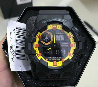 Casio G-Shock Analog Digital Black & Yellow Belt Men's Watch For Man GA-700BY-1APR Multi Color Dial Day And Date Gift Watch