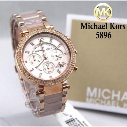 MK Rose Gold Dial Women's Watch For Girl Or Woman Mk5896 Two-Tone Strap Best Gift Watch