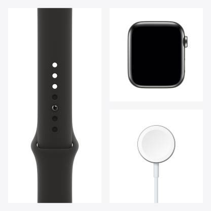 Apple Watch Series 6 GPS + Cellular 44 mm Graphite Stainless Steel Case with Black Sport Band (Black Strap, Regular) M09H3HN/A