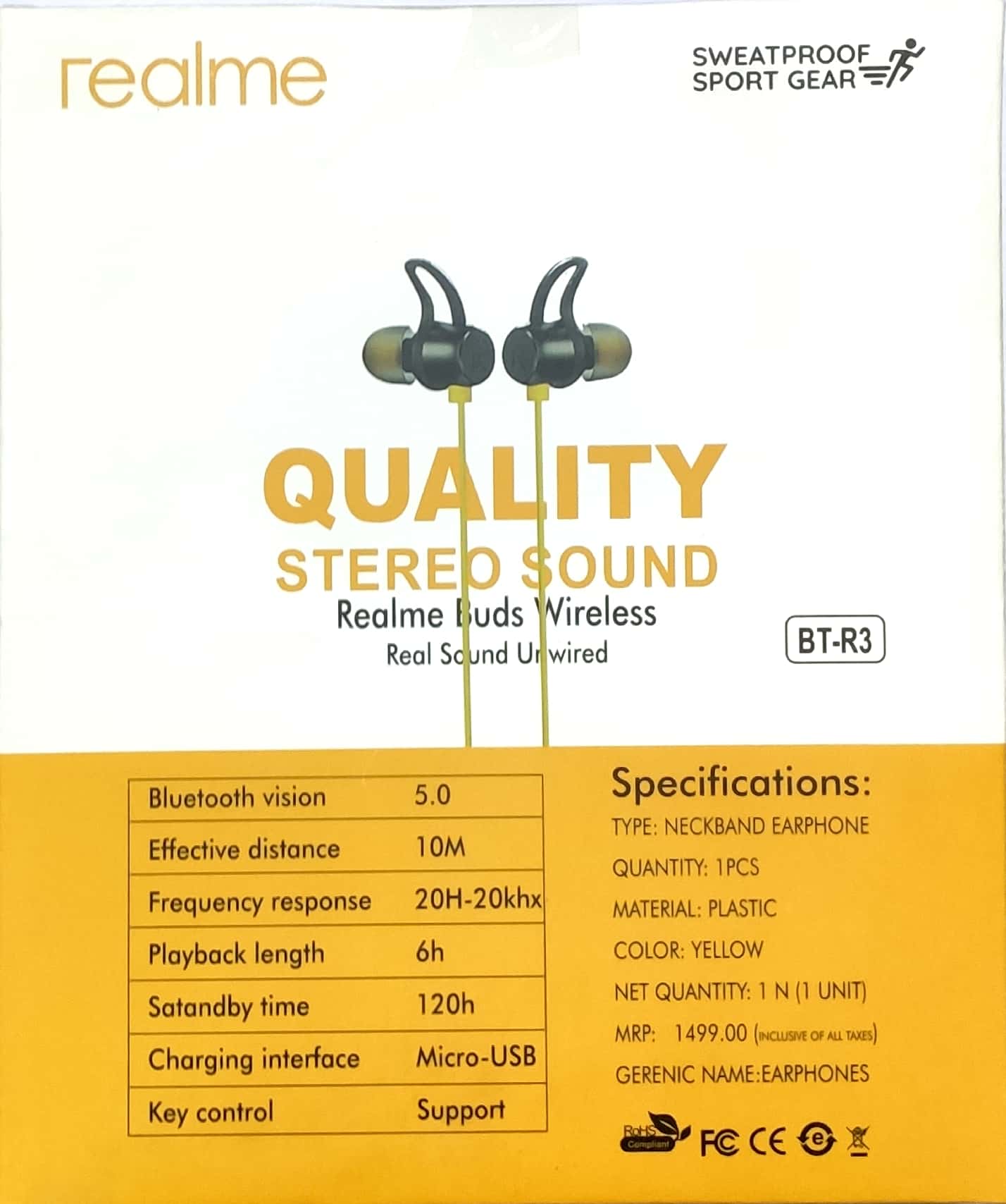 Realme Bluetooth Wireless Yellow Black Color Buds/Earphone For Smart Phone With Crystal Clear Sound M4-BY