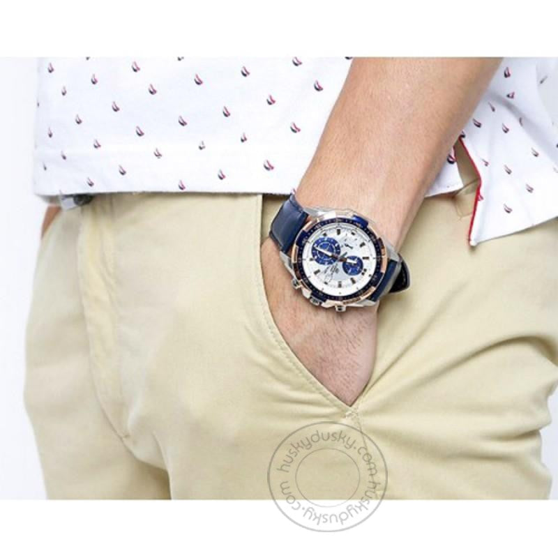 Casio Edifice Chronograph Blue White Men's Leather Watch 539L-7CV