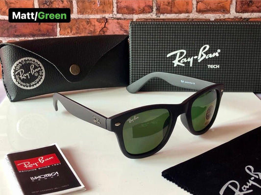 Rayban Brand New stylish Men's And Women's Sunglass Heavy Quality Matt Black Frame with Green lense Color RB-SUN-02