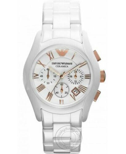 Emporio Armani Ceramica Chronograph White Dial Rose Gold Figure Men's Watch AR1416