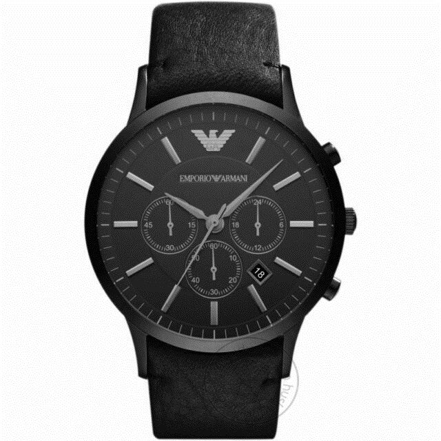 Emporio Armani Sportivo AR2461 Wrist Watch for Men Black Leather Men's Watchfor Gift