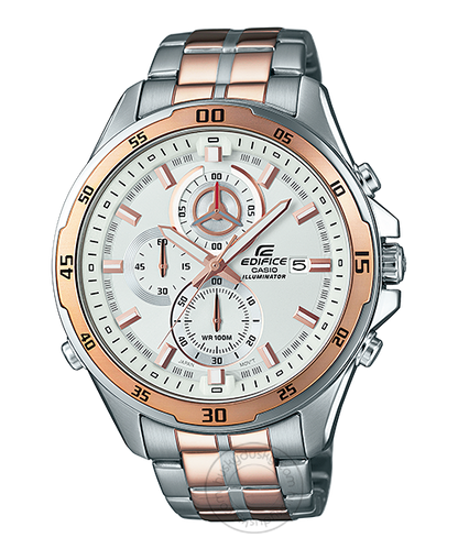 Casio Edifice EFR-547SG-7AV Illuminator Metal Chronograph Rose Gold Color White Dial Men's Watch