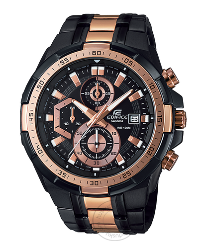 Casio Edifice Men's Black Gold Copper Tachymeter Chronograph Watch EF 539BKG