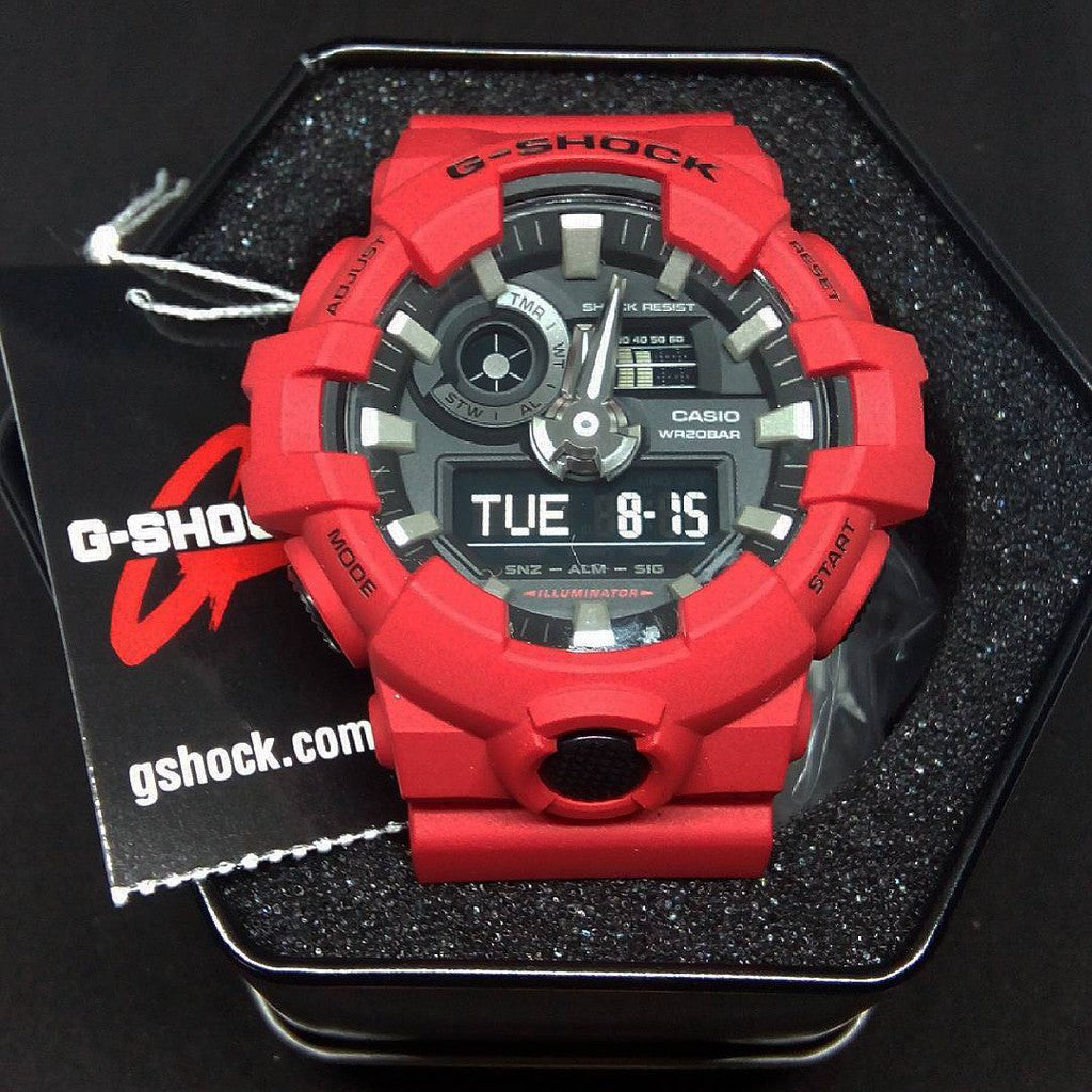 Casio G-Shock Analog Digital Red Belt Men's Watch For Man With Black Dial Gift Watch G716